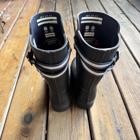 Hunter Refined Webbing Black Rain Wellies Boots in Women's 7 / EU 38 - Picture 6 of 12